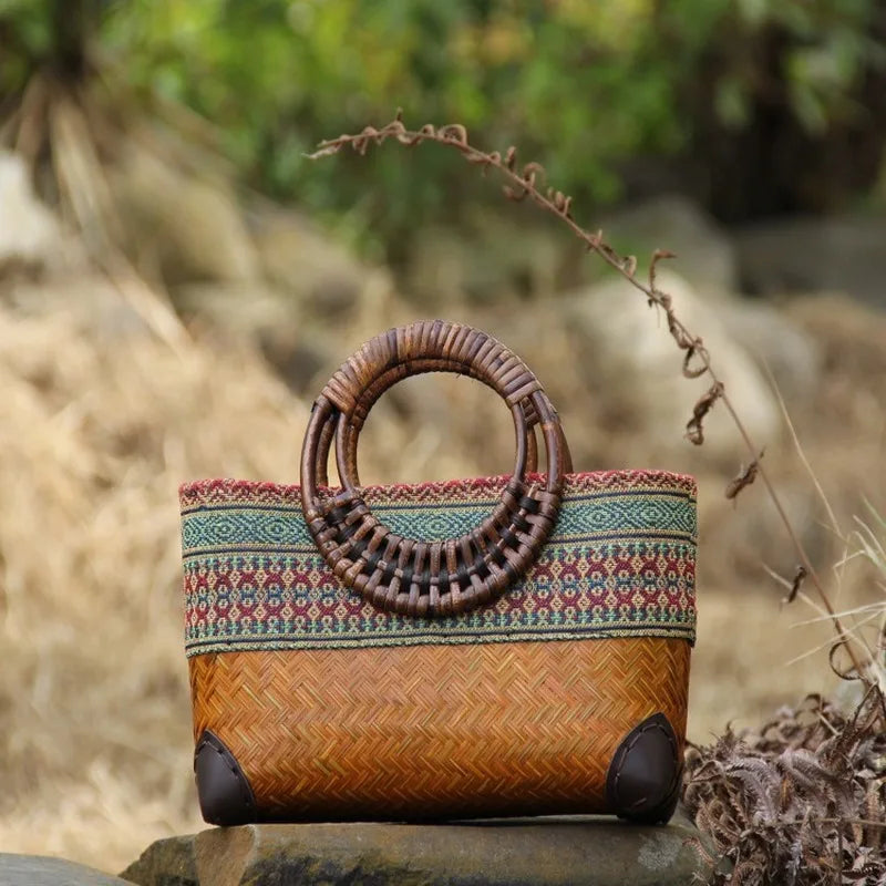 Japanese Bamboo Woven Mini Bag: Retro Literary Charm for Stylish Storage