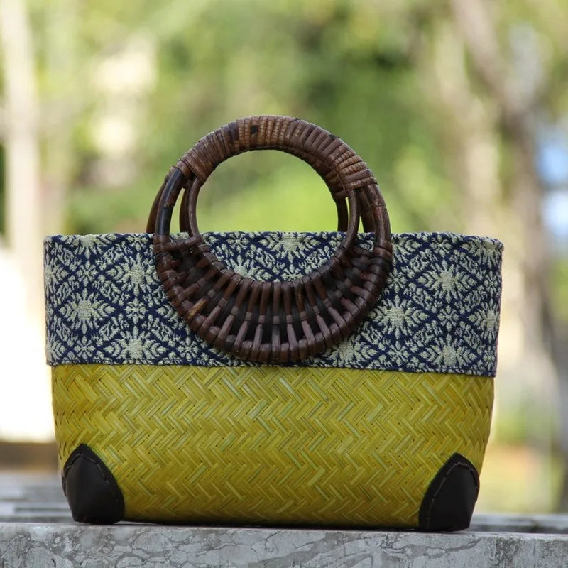 Japanese Bamboo Woven Mini Bag: Retro Literary Charm for Stylish Storage